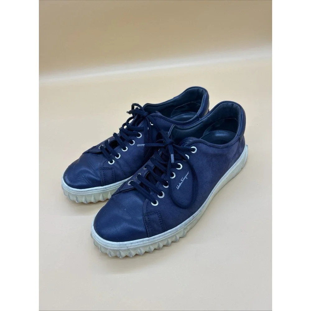 Salvatore Ferragamo Cube Mens 8.5 M Blue Suede Leather Sneakers Made Italy